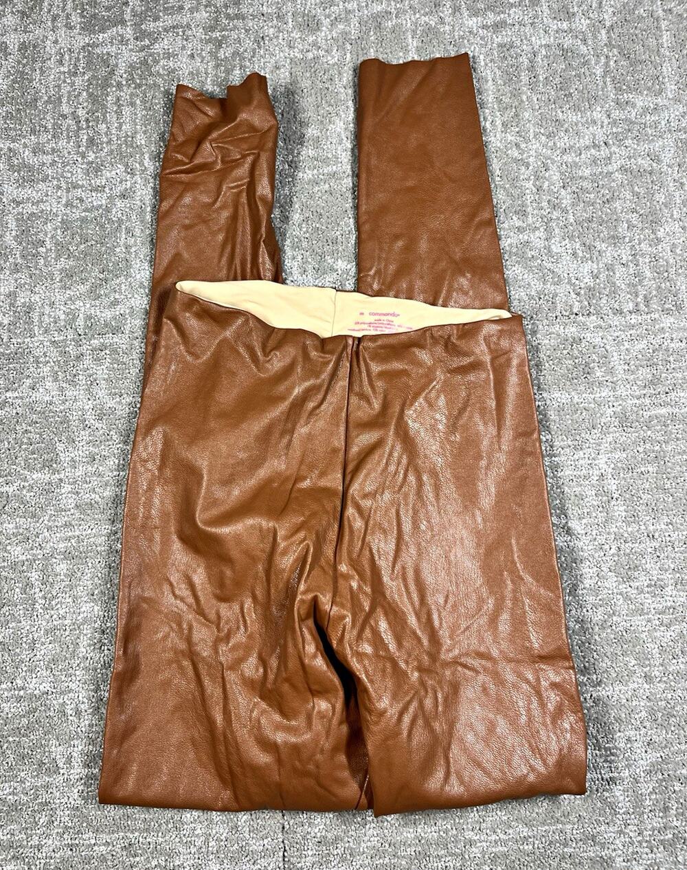 Commando Womens Brown Faux Leather Skinny Leggings Pull On Stretch Size M